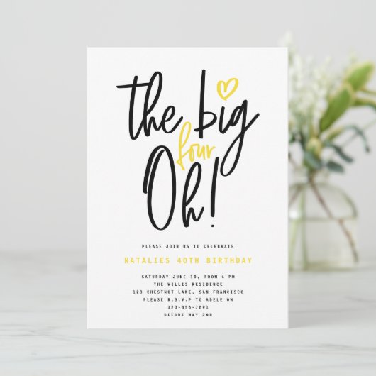 40e verjaardag moderne typografie geel minimaal (Staand voorkant)