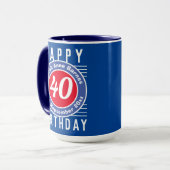 40e Verjaardag Mok met Leeftijd, Naam, & Datum (Voorkant links)