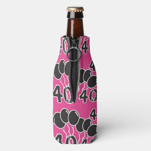 40e verjaardag Monogram ROZE ZWART Gepersonaliseer Flesjeskoeler (Fles Achterkant)
