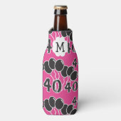 40e verjaardag Monogram ROZE ZWART Gepersonaliseer Flesjeskoeler (Fles Voorkant)