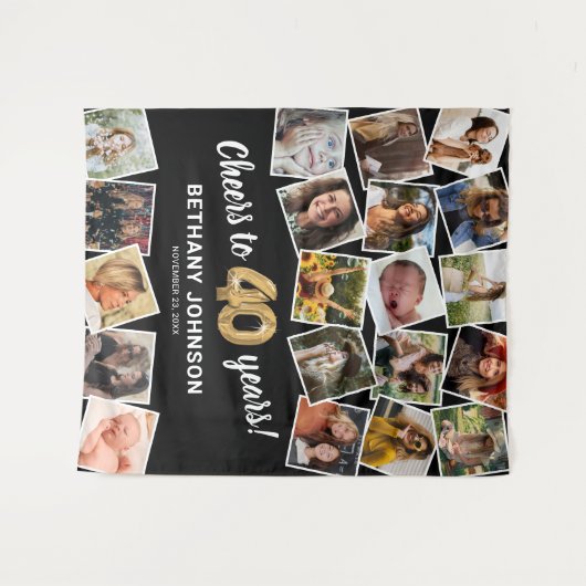 40e verjaardag Multi foto achtergrond Wandkleed (Voorkant (horizontaal))