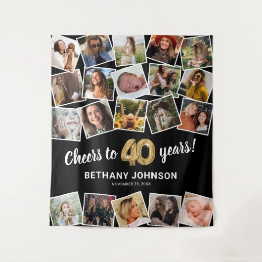 40e verjaardag Multi foto achtergrond Wandkleed (Voorkant)