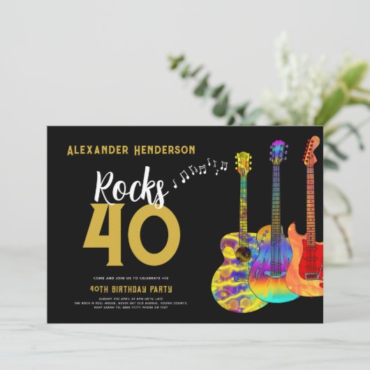 40e verjaardag Muziek Guitar Rocks 40 Kaart (Staand voorkant)