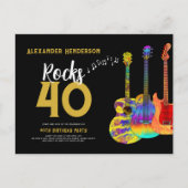 40e verjaardag Muziek Guitar Rocks 40 Uitnodiging Briefkaart (Voorkant)