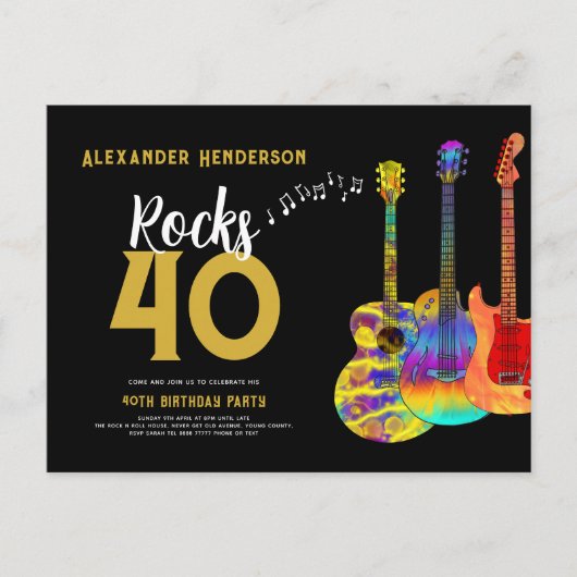 40e verjaardag Muziek Guitar Rocks 40 Uitnodiging Briefkaart (Voorkant)