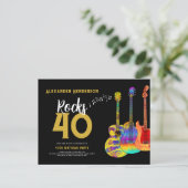 40e verjaardag Muziek Guitar Rocks 40 Uitnodiging Briefkaart (Staand voorkant)