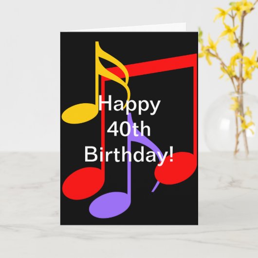 40e verjaardag Muzieknoten Gevouwen Wenskaart Kaart (Gele Bloem)