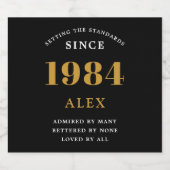 40e Verjaardag Naam 1984 Zwart Goud Elegant Chic Bier Etiket (Enkel label)