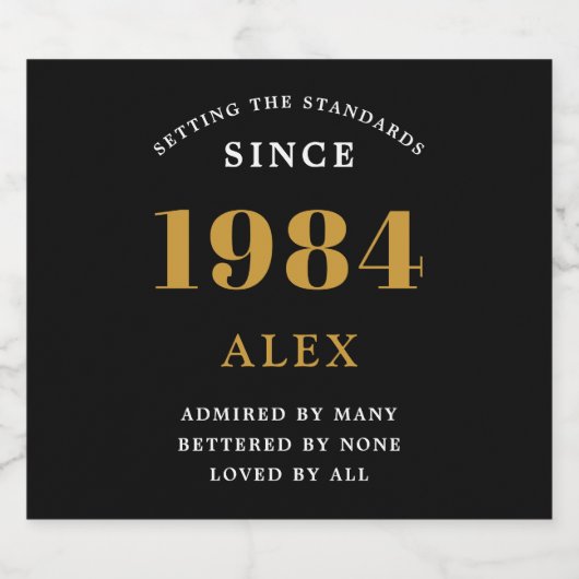 40e Verjaardag Naam 1984 Zwart Goud Elegant Chic Bier Etiket (Enkel label)