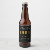 40e Verjaardag Naam 1984 Zwart Goud Elegant Chic Bier Etiket (Voorkant)