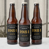 40e Verjaardag Naam 1984 Zwart Goud Elegant Chic Bier Etiket
