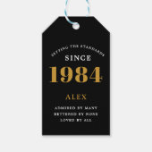 40e Verjaardag Naam 1984 Zwart Goud Elegant Chic Cadeaulabel (Voorkant)