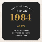 40e Verjaardag Naam 1984 Zwart Goud Elegant Chic Kartonnen Onderzetters (Voorkant)