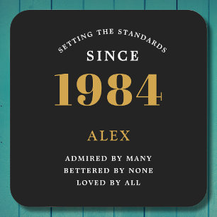 40e Verjaardag Naam 1984 Zwart Goud Elegant Chic Kartonnen Onderzetters