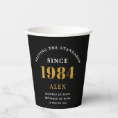 40e Verjaardag Naam 1984 Zwart Goud Elegant Chic Papieren Bekers (Voorkant)