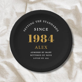 40e Verjaardag Naam 1984 Zwart Goud Elegant Chic Papieren Bordje