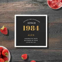 40e Verjaardag Naam 1984 Zwart Goud Elegant Chic