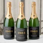 40e Verjaardag Naam 1984 Zwart Goud Elegant Chic Sparkling Wijnetiket