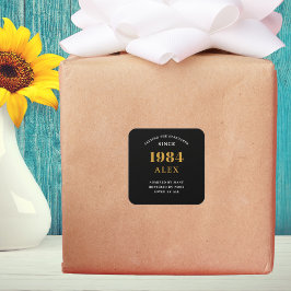 40e Verjaardag Naam 1984 Zwart Goud Elegant Chic Vierkante Sticker