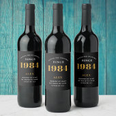 40e Verjaardag Naam 1984 Zwart Goud Elegant Chic Wijn Etiket