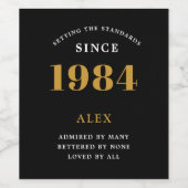 40e Verjaardag Naam 1984 Zwart Goud Elegant Chic Wijn Etiket (Enkel label)
