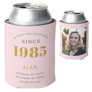 40e Verjaardag Naam 1985 Chic Roze Grijs Foto Blikjeskoeler