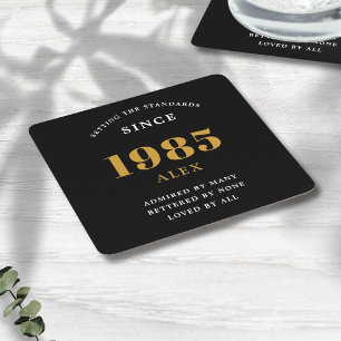 40e Verjaardag Naam 1985 Zwart Goud Elegant Chic Kartonnen Onderzetters