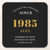 40e Verjaardag Naam 1985 Zwart Goud Elegant Chic Kartonnen Onderzetters (Voorkant)