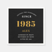 40e Verjaardag Naam 1985 Zwart Goud Elegant Chic Servet (Voorkant)