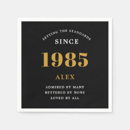 40e Verjaardag Naam 1985 Zwart Goud Elegant Chic Servet