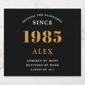 40e Verjaardag Naam 1985 Zwart Goud Elegant Chic Sparkling Wijnetiket (Enkel label)