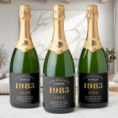 40e Verjaardag Naam 1985 Zwart Goud Elegant Chic Sparkling Wijnetiket