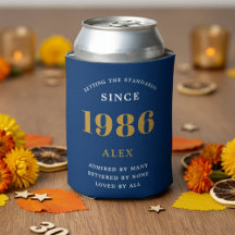 40e Verjaardag Naam 1986 Blauw Goud Elegant Chic