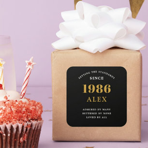 40e verjaardag Naam 1986 Zwart Goud Elegant Chic Vierkante Sticker