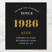 40e Verjaardag Naam 1986 Zwart Goud Elegant Chic Wijn Etiket (Enkel label)