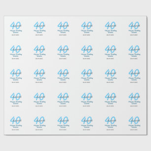 40e & verjaardag naam datum blauw vet nummer cadeaupapier