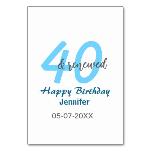 40e & verjaardag naam datum blauw vet nummer kaart