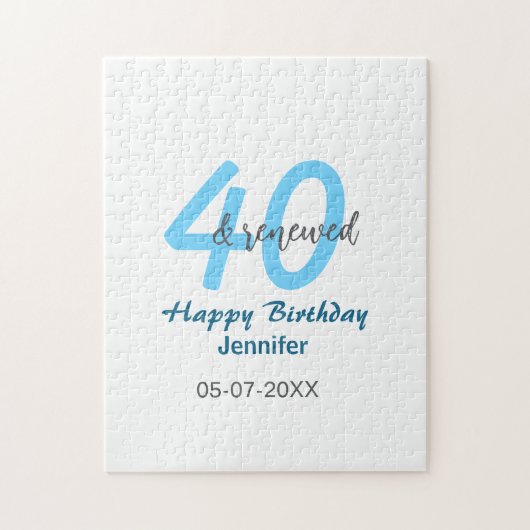 40e & verjaardag naam datum blauw vet nummer legpuzzel (Verticaal)