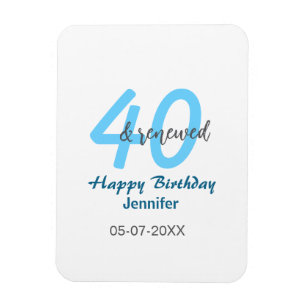 40e & verjaardag naam datum blauw vet nummer magneet