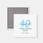 40e & verjaardag naam datum blauwe dikke letter magneet (Voorkant / Achterkant)