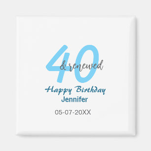 40e & verjaardag naam datum blauwe dikke letter magneet