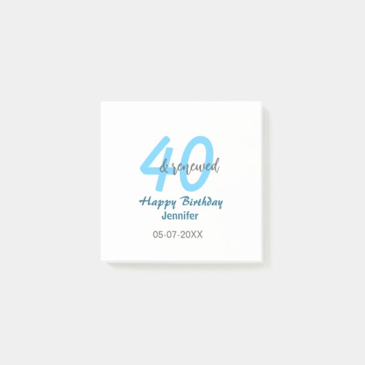 40e & verjaardag naam datum blauwe dikke letter post-it® notes (Voorkant)