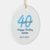 40e & verjaardag naam datum blauwe dikke nummer keramisch ornament (Rechts)