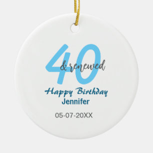 40e & verjaardag naam datum blauwe dikke nummer keramisch ornament