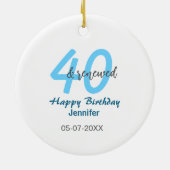40e & verjaardag naam datum blauwe dikke nummer keramisch ornament (Achterkant)
