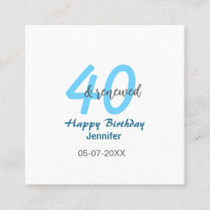 40e & verjaardag naam datum blauwe dikke nummer vierkante visitekaartje