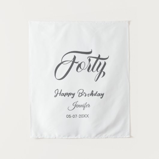 40e verjaardag naam datum jaar grijs  wandkleed (Voorkant)