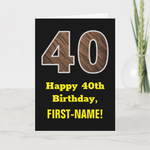 40e verjaardag: Naam, Faux Wood Grain Pattern "40" Kaart