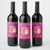 40e verjaardag naam roze foto aangepaste wijnlabel wijn etiket (Flessen)