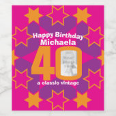 40e verjaardag naam roze foto aangepaste wijnlabel wijn etiket (Enkel label)